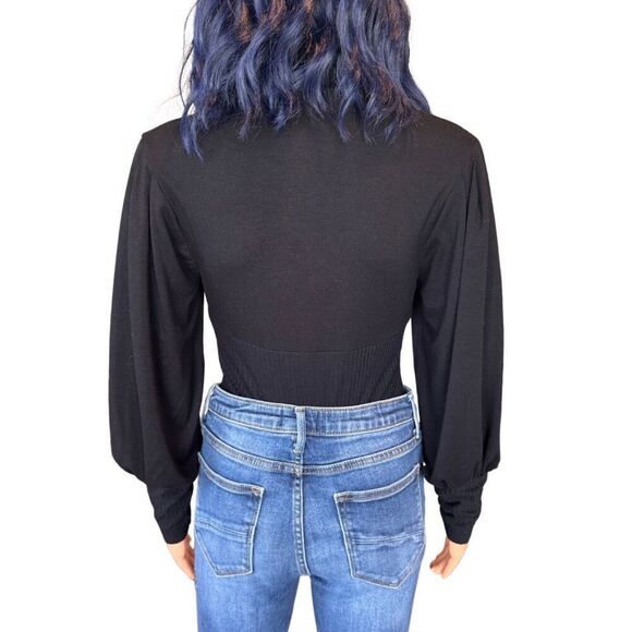 NWT Only Hearts Black Eco Rib Poet Sleeve Bodysuit - Picture 4 of 8